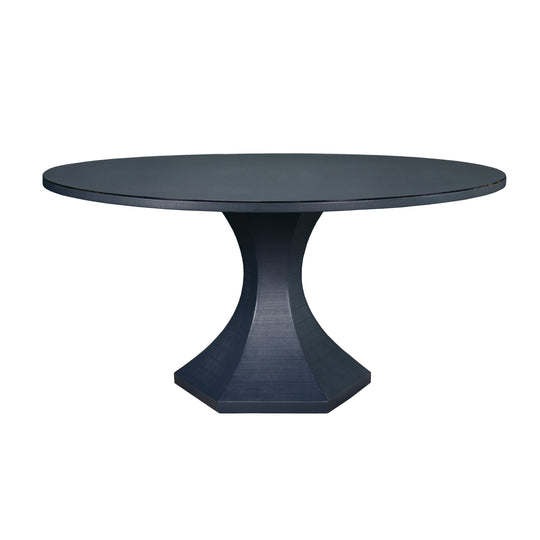 Round Dining Table With Hexagonal Tapered Base In Navy Textured Linen - BRYCE NVY