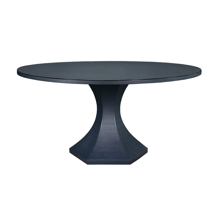 Round Dining Table With Hexagonal Tapered Base In Navy Textured Linen - BRYCE NVY