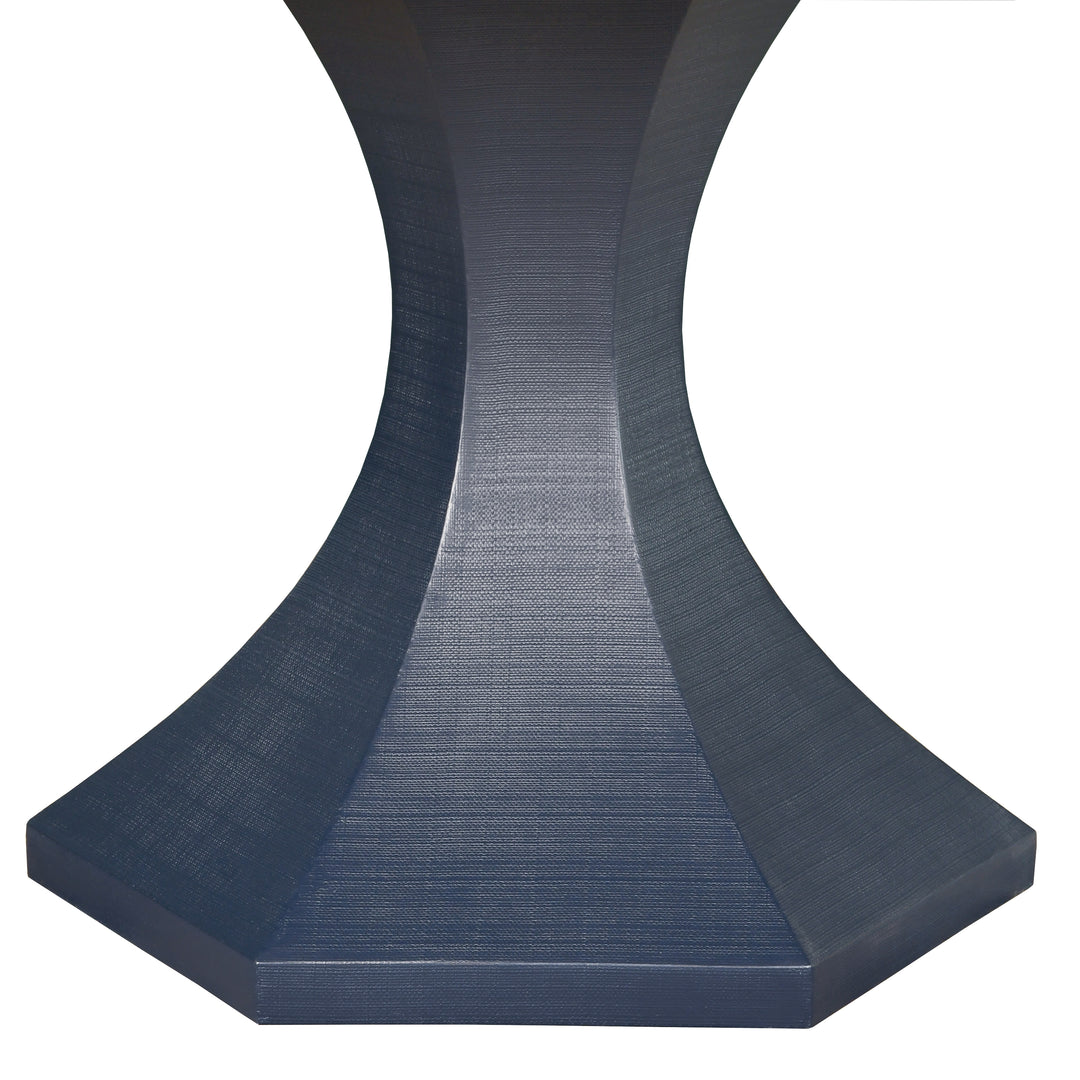 Round Dining Table With Hexagonal Tapered Base In Navy Textured Linen - BRYCE NVY