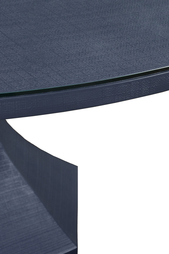 Round Dining Table With Hexagonal Tapered Base In Navy Textured Linen - BRYCE NVY