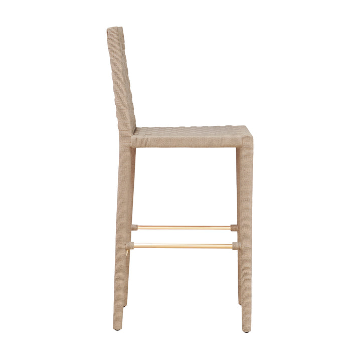 Natural Rope Basketweave Pattern Bar Stool With Antique Brass Stretcher - BURBANK BS