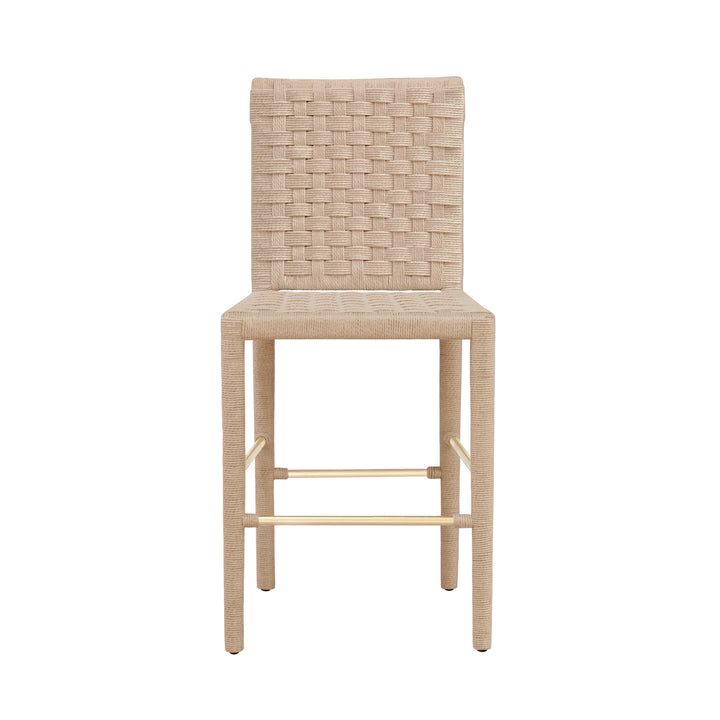 Natural Rope Basketweave Pattern Counter Stool With Antique Brass Stretcher - BURBANK CS