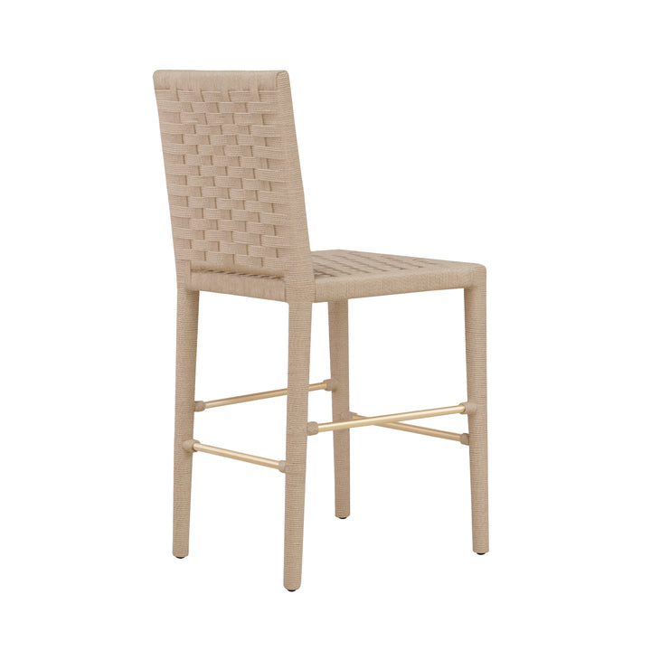 Natural Rope Basketweave Pattern Counter Stool With Antique Brass Stretcher - BURBANK CS