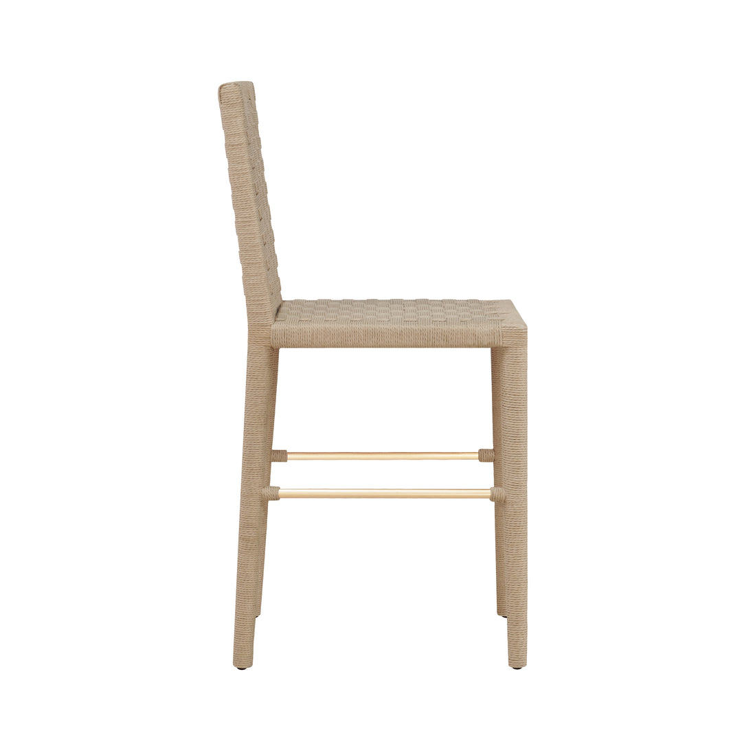 Natural Rope Basketweave Pattern Counter Stool With Antique Brass Stretcher - BURBANK CS