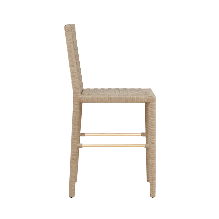 Natural Rope Basketweave Pattern Counter Stool With Antique Brass Stretcher - BURBANK CS