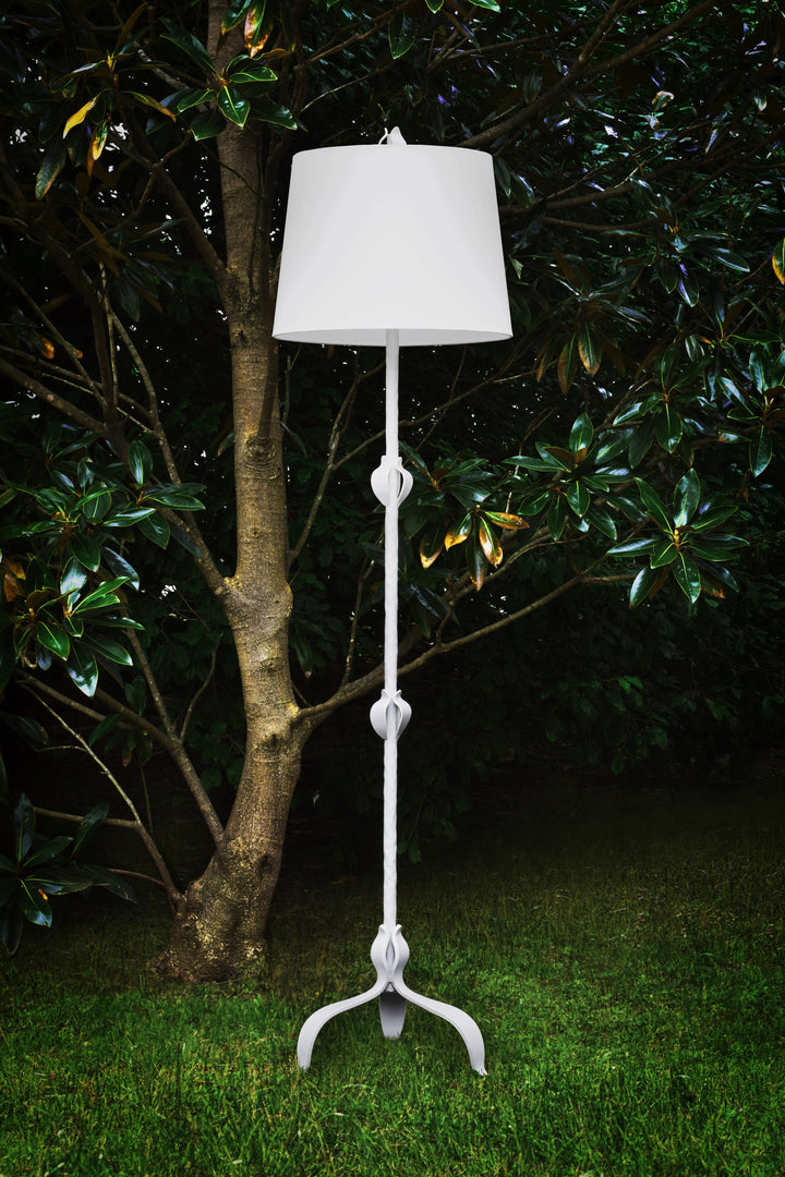 Three Leg Iron Floor Lamp With Leaf Detail In Matte White Powder Coat - BELINDA WH
