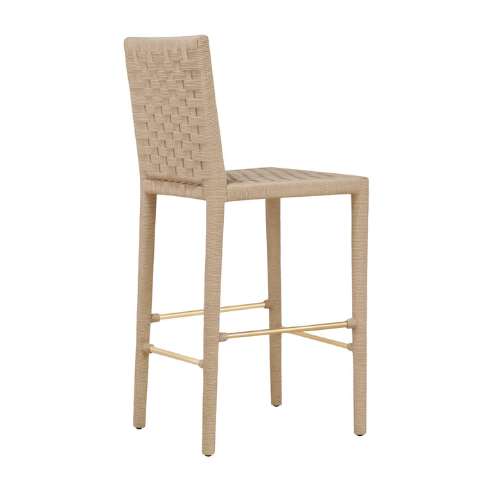 Natural Rope Basketweave Pattern Bar Stool With Antique Brass Stretcher - BURBANK BS