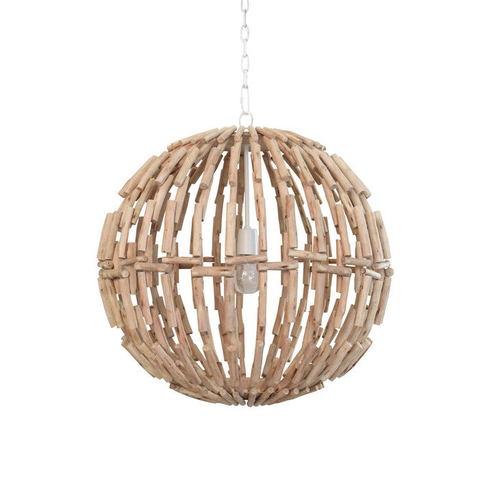 Sphere Shaped Pendant Handcrafted With Whitewash Eucalyptus Wood - CADE