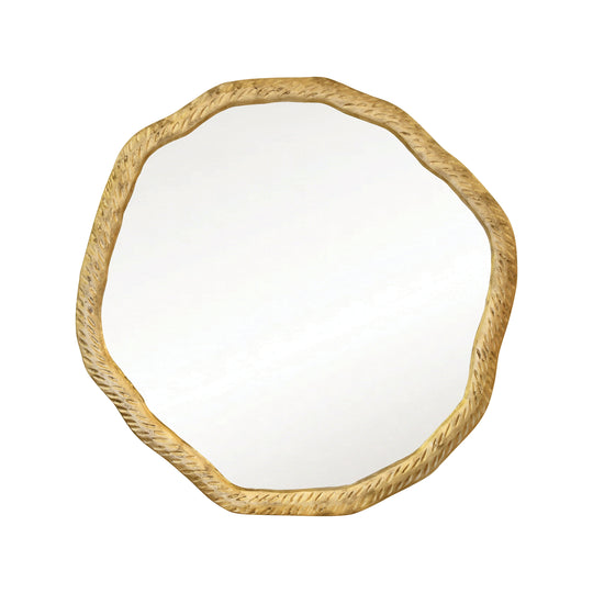 Round Metal Mirror With Organic Textured Antique Brass Frame - CADENCE ABR