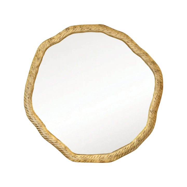 Round Metal Mirror With Organic Textured Antique Brass Frame - CADENCE ABR