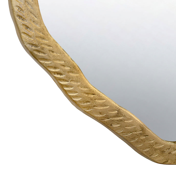 Round Metal Mirror With Organic Textured Antique Brass Frame - CADENCE ABR