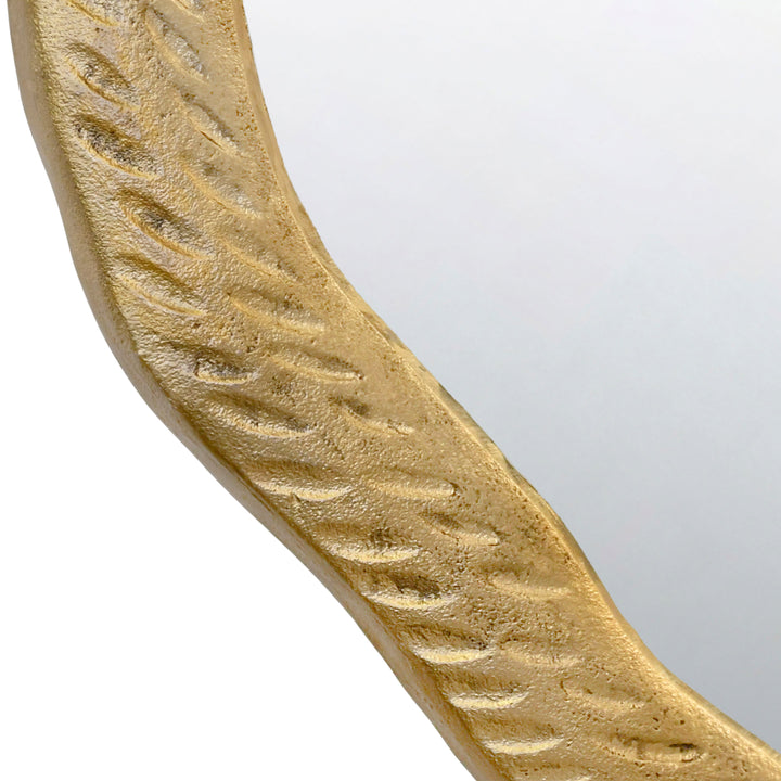 Round Metal Mirror With Organic Textured Antique Brass Frame - CADENCE ABR