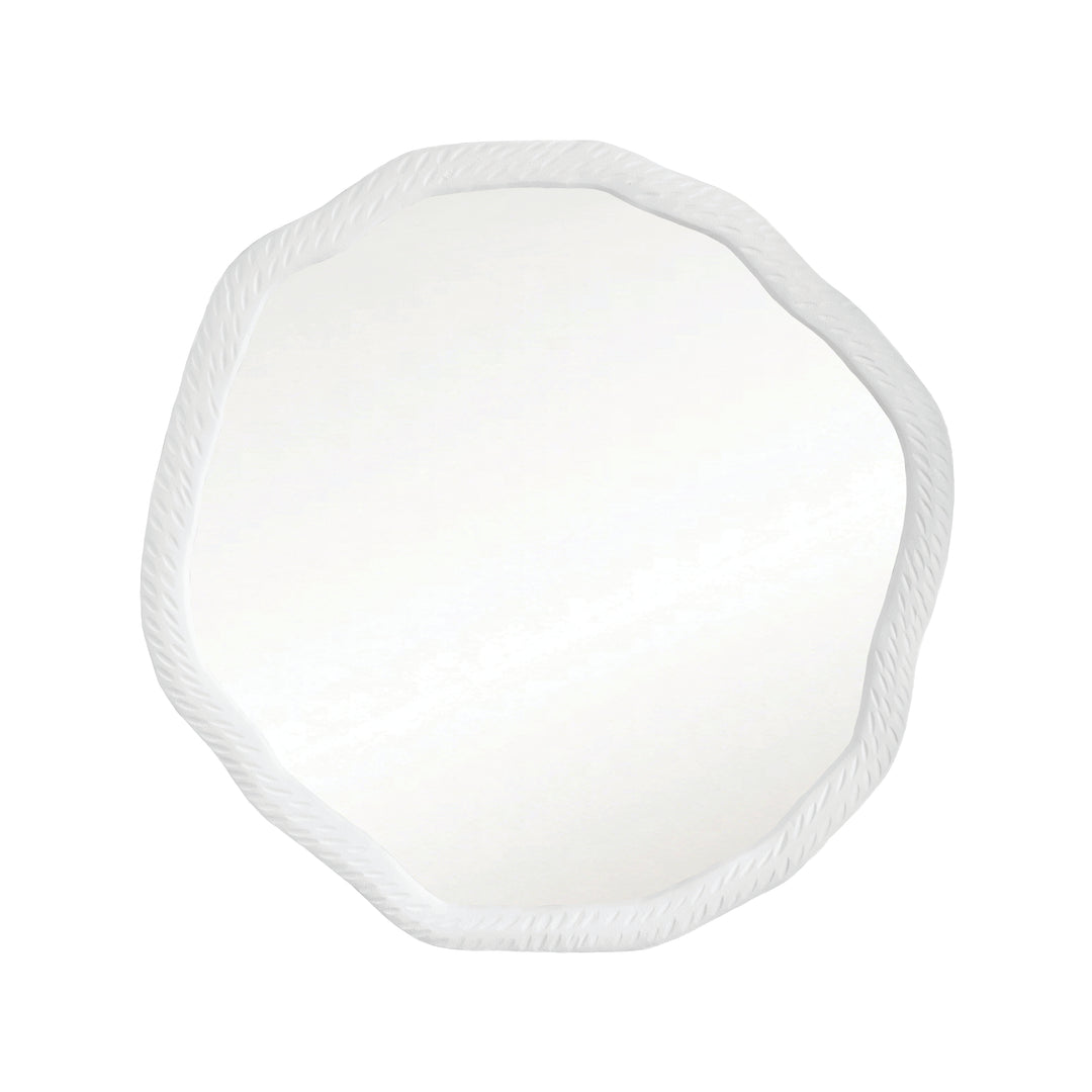 Round Metal Mirror With Organic Textured Matte White Frame - CADENCE WH