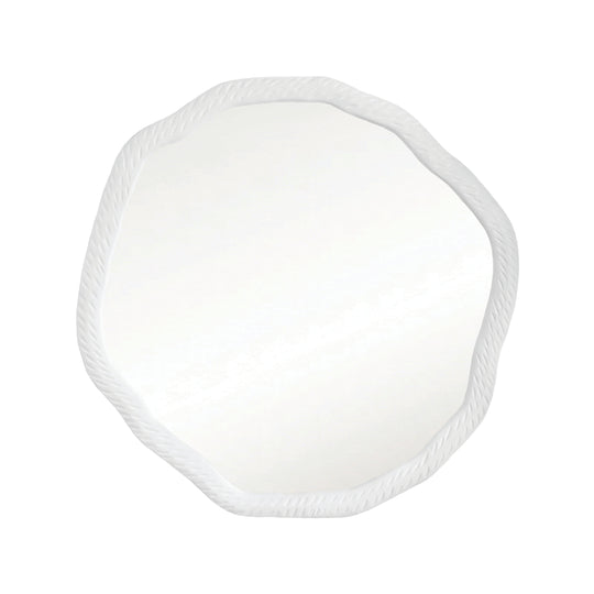 Round Metal Mirror With Organic Textured Matte White Frame - CADENCE WH