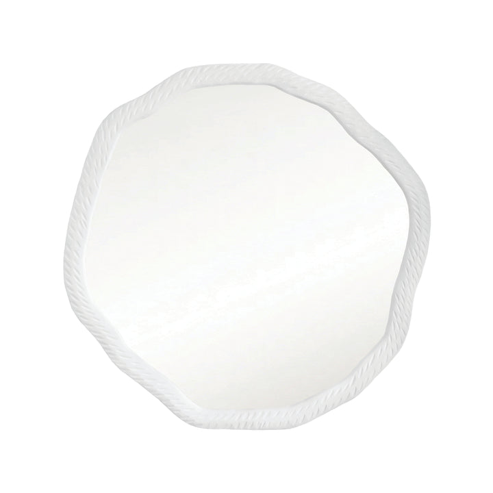 Round Metal Mirror With Organic Textured Matte White Frame - CADENCE WH
