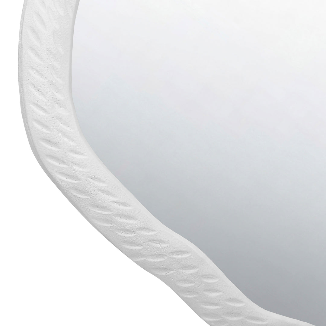 Round Metal Mirror With Organic Textured Matte White Frame - CADENCE WH
