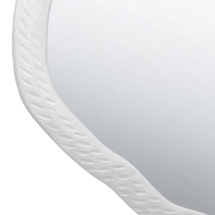 Round Metal Mirror With Organic Textured Matte White Frame - CADENCE WH