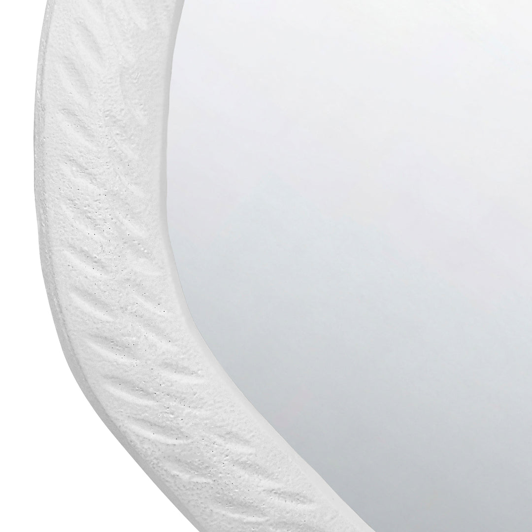 Round Metal Mirror With Organic Textured Matte White Frame - CADENCE WH