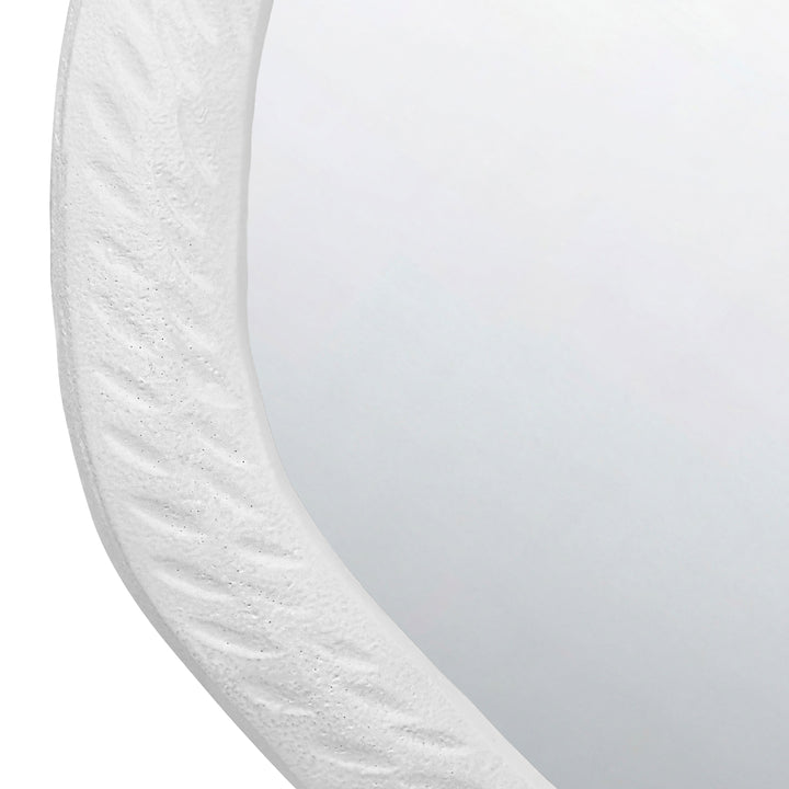 Round Metal Mirror With Organic Textured Matte White Frame - CADENCE WH