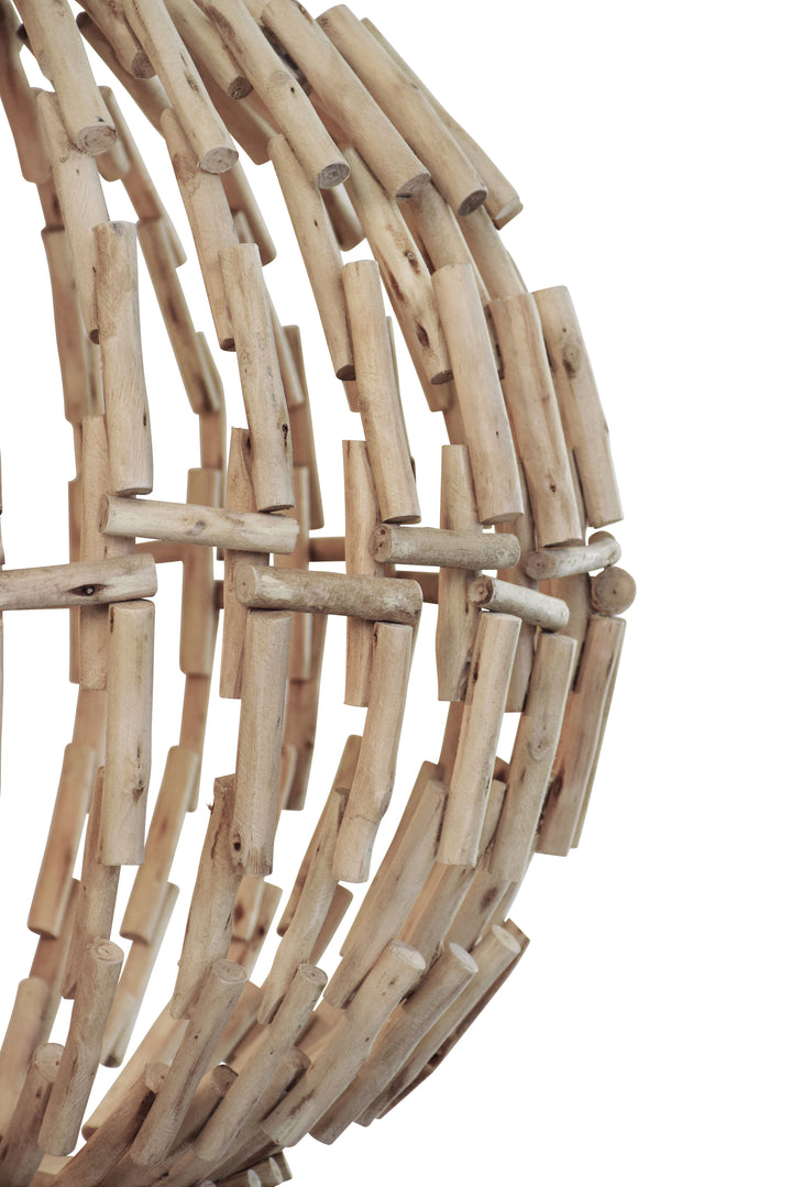 Sphere Shaped Pendant Handcrafted With Whitewash Eucalyptus Wood - CADE