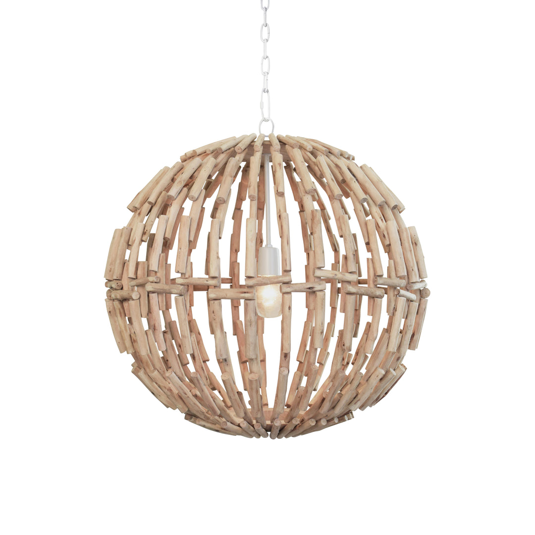 Sphere Shaped Pendant Handcrafted With Whitewash Eucalyptus Wood - CADE