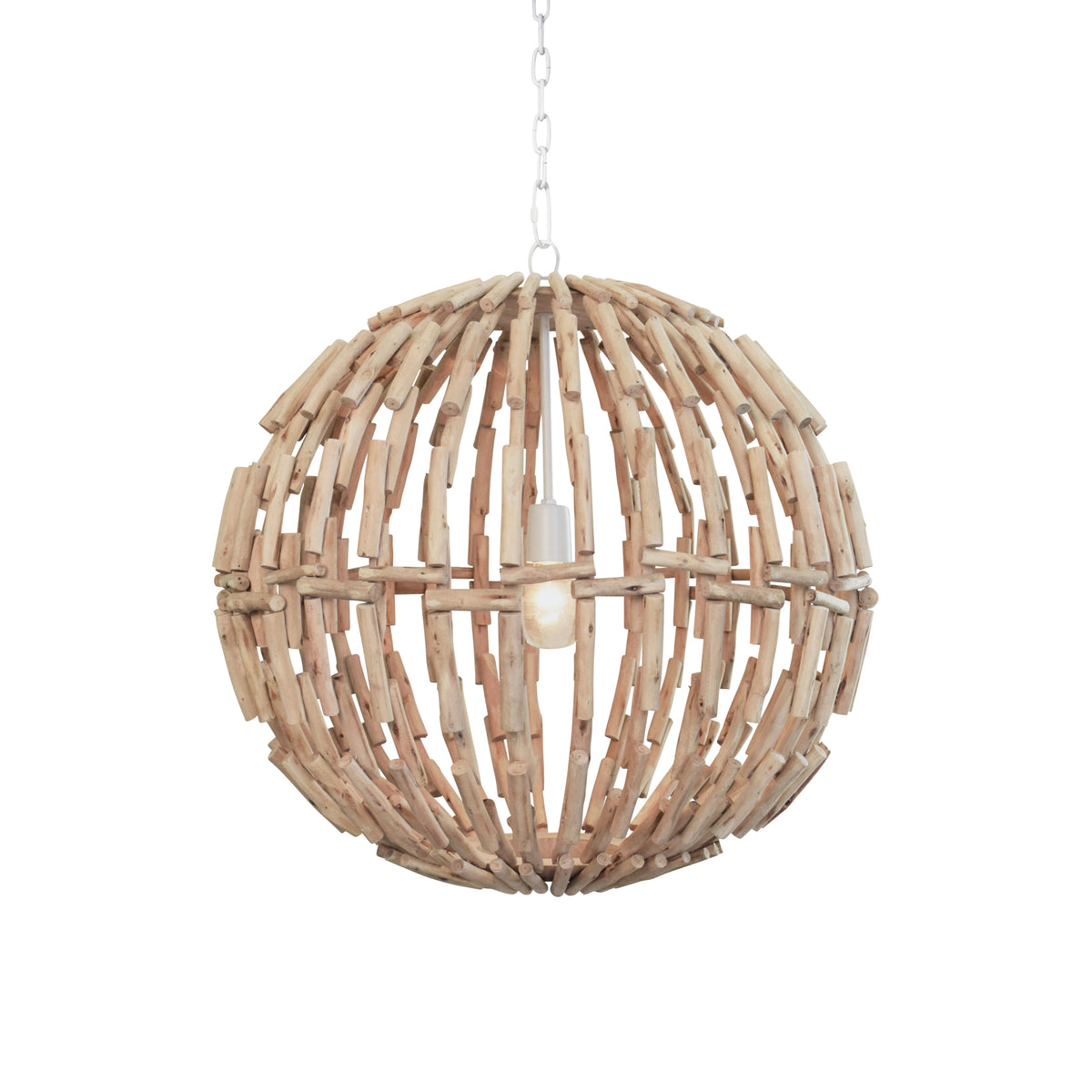 Sphere Shaped Pendant Handcrafted With Whitewash Eucalyptus Wood - CADE