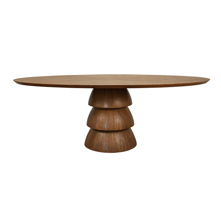 Oval Dining Table With Tiered Base In Provincial Brown Oak - CALLUM OV PBO