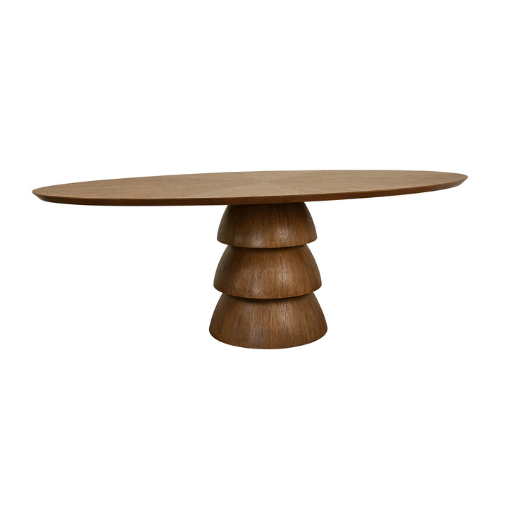 Oval Dining Table With Tiered Base In Provincial Brown Oak - CALLUM OV PBO