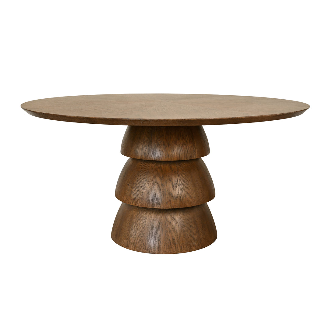 Round Dining Table With Tiered Base In Provincial Brown Oak - CALLUM RD PBO