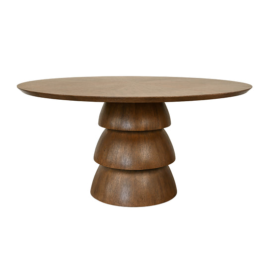 Round Dining Table With Tiered Base In Provincial Brown Oak - CALLUM RD PBO