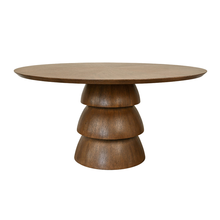 Round Dining Table With Tiered Base In Provincial Brown Oak - CALLUM RD PBO