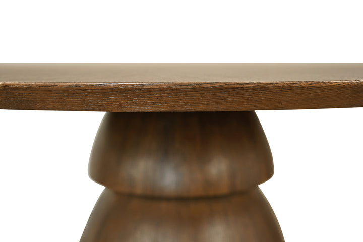 Round Dining Table With Tiered Base In Provincial Brown Oak - CALLUM RD PBO