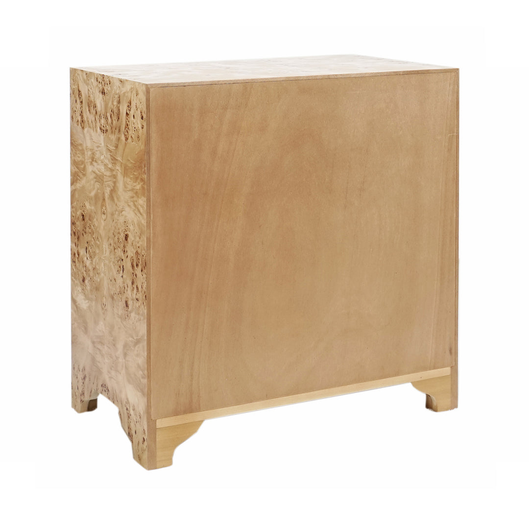 Three Drawer Side Table In Burl Wood With Acrylic Hardware - CALVIN BW