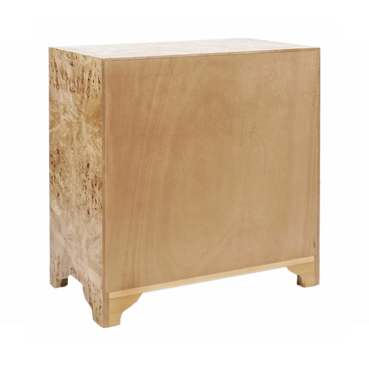 Three Drawer Side Table In Burl Wood With Acrylic Hardware - CALVIN BW