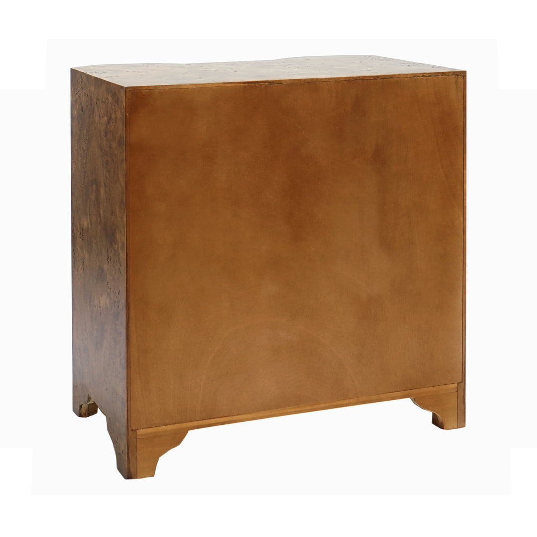 Three Drawer Side Table In Dark Burl Wood With Acrylic Hardware - CALVIN DBW