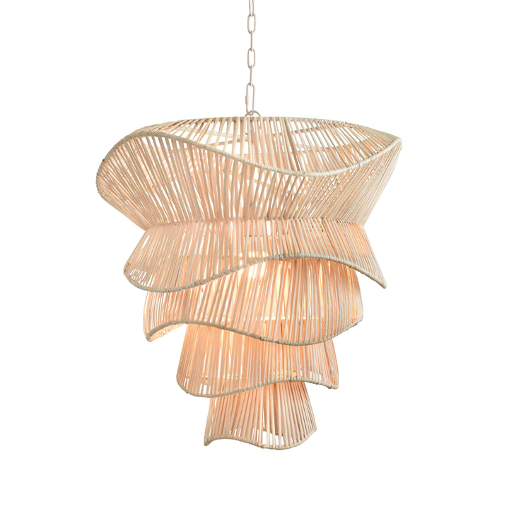 Modern Tiered Organic Pendant Spun In Bleached Rattan - CAMBRY