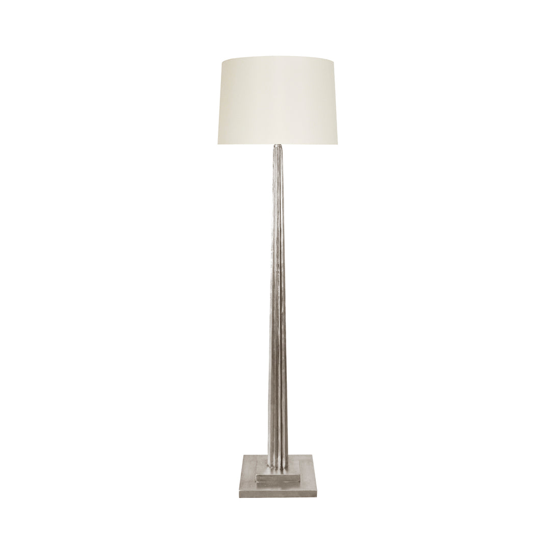 Fluted Wood Floor Lamp In Silver Leaf With Cream Silk Shade
 - CAPONE S