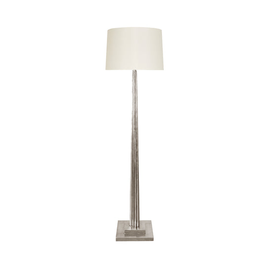 Fluted Wood Floor Lamp In Silver Leaf With Cream Silk Shade
 - CAPONE S