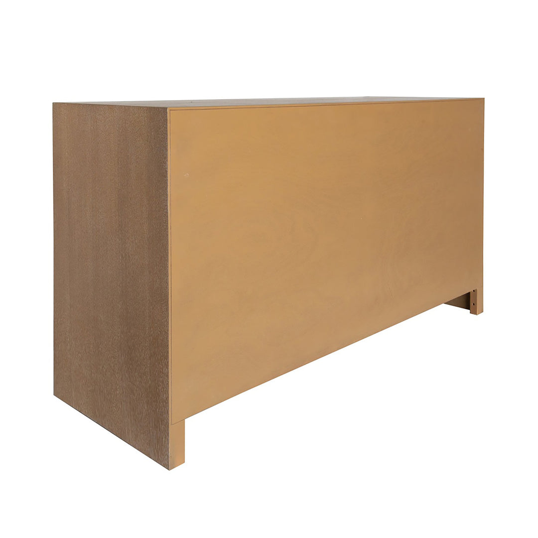 Six Drawer Cane Front Chest With Brass Hardware In Cerused Oak Finish - CARLA CO