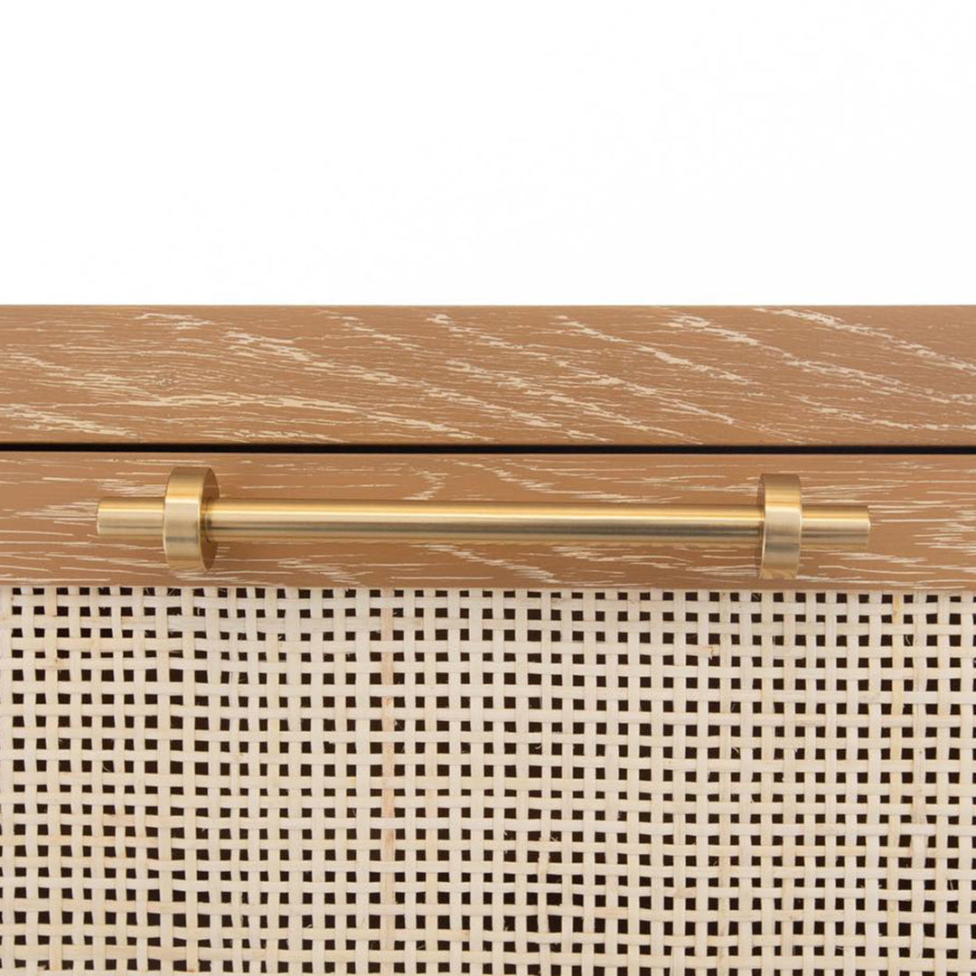 Six Drawer Cane Front Chest With Brass Hardware In Cerused Oak Finish - CARLA CO