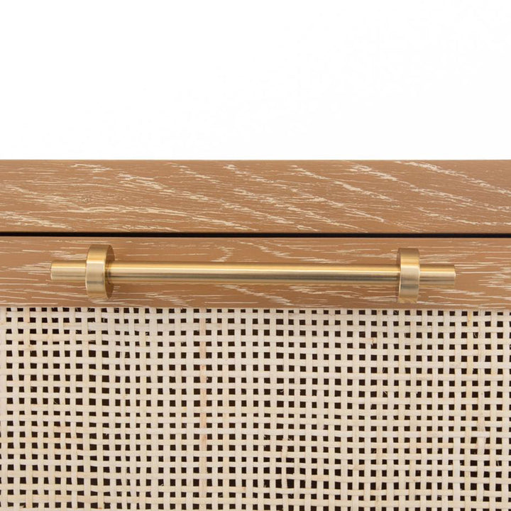 Six Drawer Cane Front Chest With Brass Hardware In Cerused Oak Finish - CARLA CO