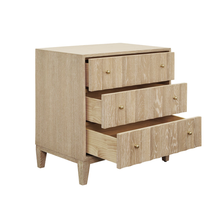 Three Drawer Side Table With Fluted Detail In Cerused Oak - CARMACK CO