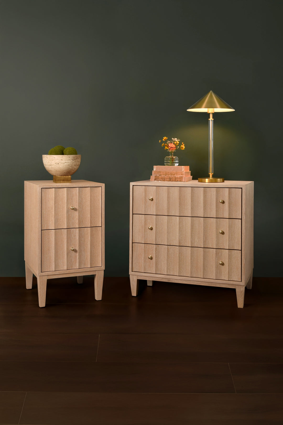 Three Drawer Side Table With Fluted Detail In Cerused Oak - CARMACK CO