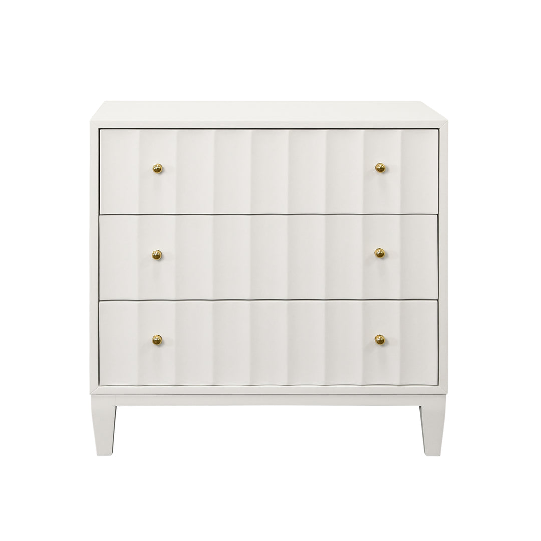 Three Drawer Side Table With Fluted Detail In Matte White Lacquer - CARMACK WH