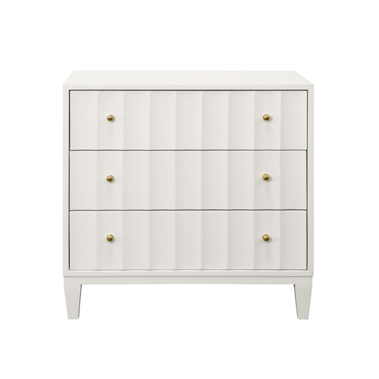 Three Drawer Side Table With Fluted Detail In Matte White Lacquer - CARMACK WH