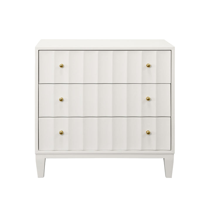 Three Drawer Side Table With Fluted Detail In Matte White Lacquer - CARMACK WH