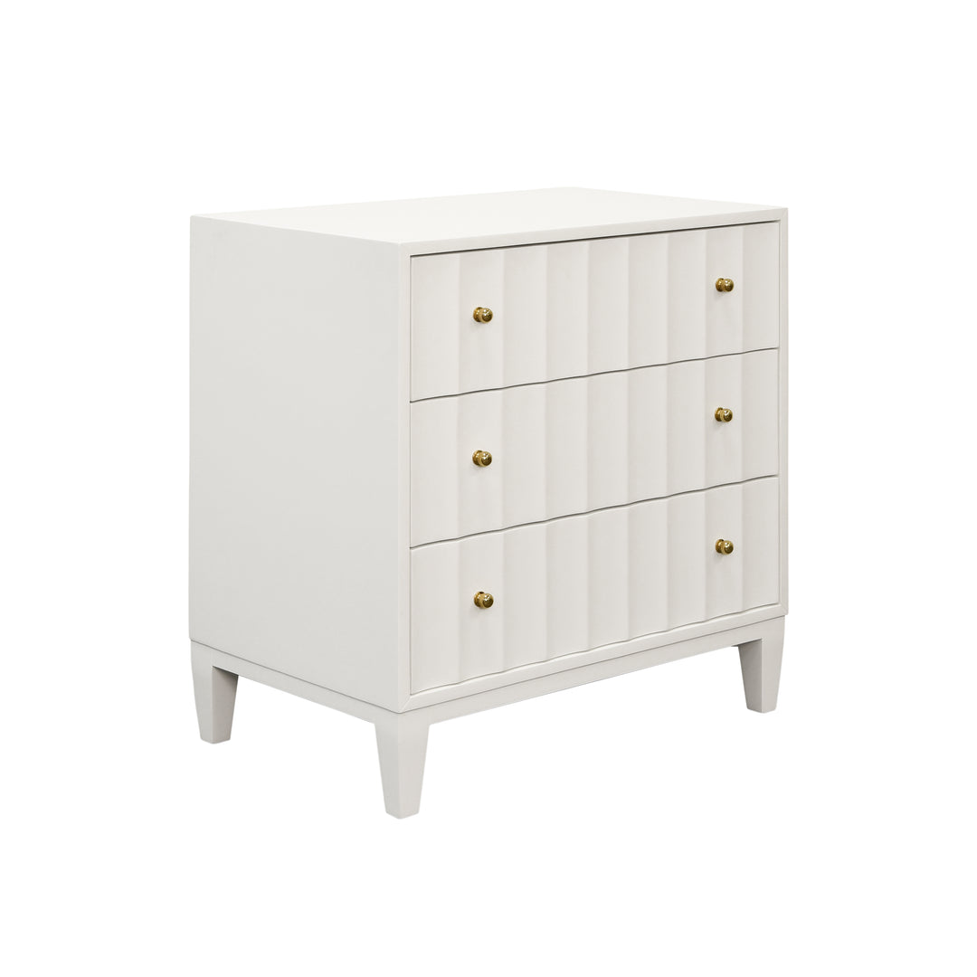 Three Drawer Side Table With Fluted Detail In Matte White Lacquer - CARMACK WH