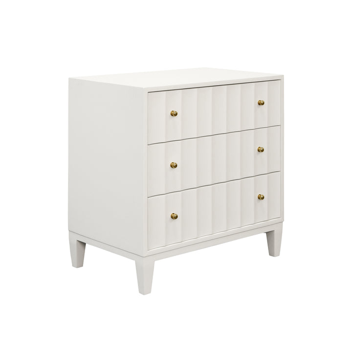 Three Drawer Side Table With Fluted Detail In Matte White Lacquer - CARMACK WH