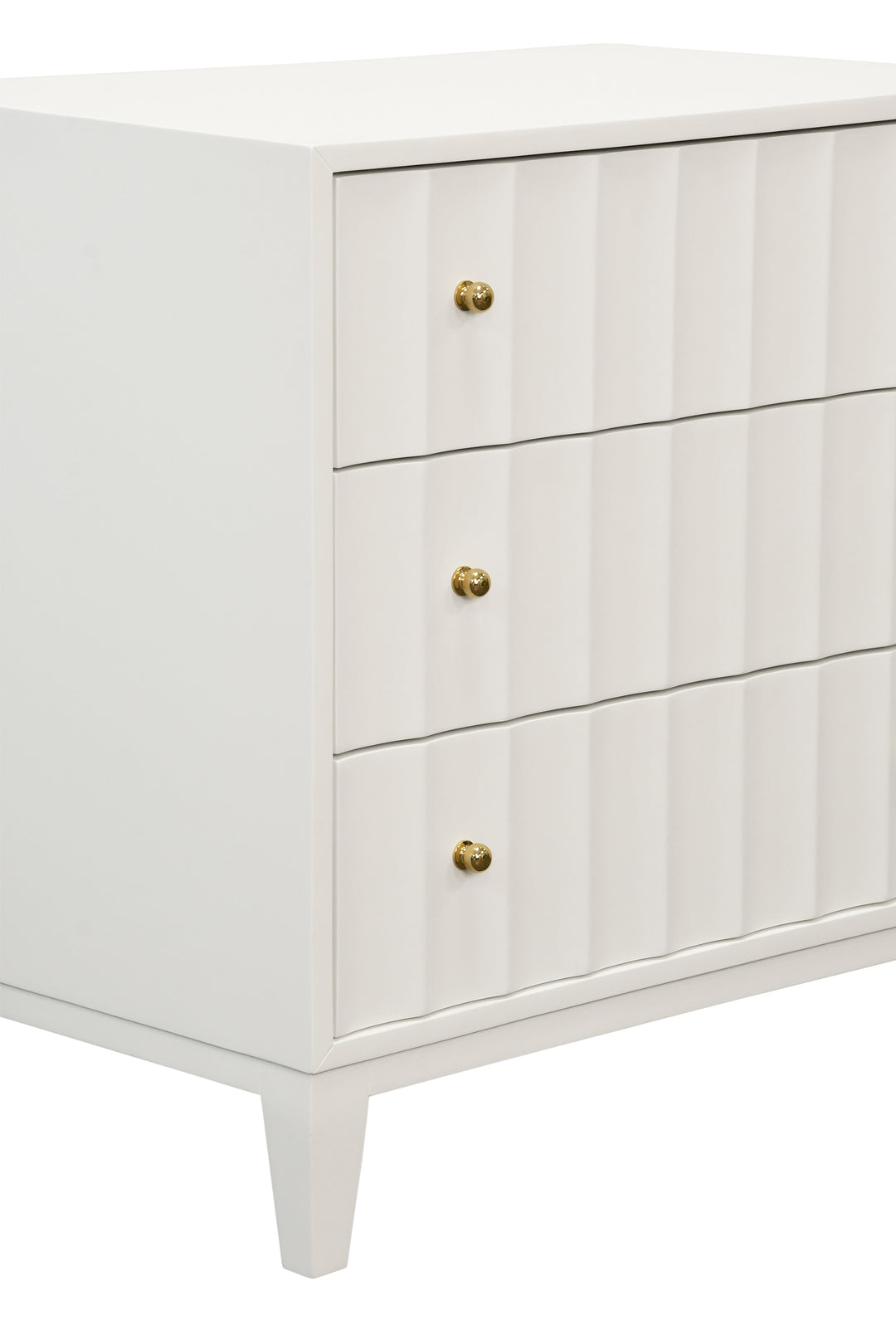 Three Drawer Side Table With Fluted Detail In Matte White Lacquer - CARMACK WH