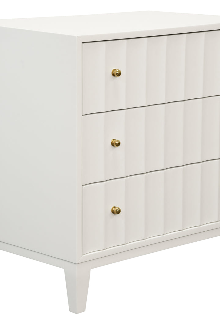 Three Drawer Side Table With Fluted Detail In Matte White Lacquer - CARMACK WH